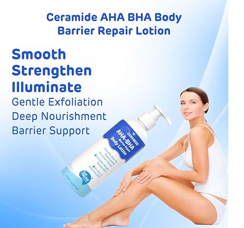 Image of Ceramide AHA 6% + BHA 1% Barrier Repair Body Lotion | Strawberry Skin, Tan & Uneven Texture Exfoliating & Hydrating Moisturizer | 2% Niacinamide, 4% Glycolic Acid, 2% Lactic Acid, 1% Salicylic Acid, Rice Water | 200ml