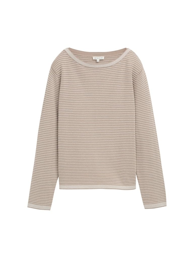 TOM TAILOR Women's Jumper, 38705 - Soft Taupe Bubble Knit Stripe, M