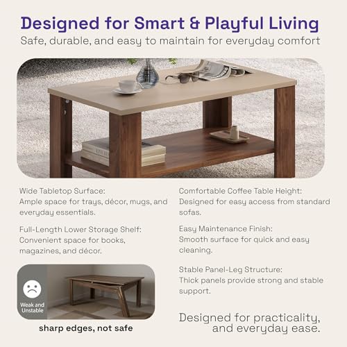 Image of Wakefit Center Table | 1 Yr Warranty | Coffee Table for Living Room Wooden, Tea Table for Living Room Wooden, Sofa Table, Free Installation from Brand, Modern Multi-Functional & Wobble-Free(Vaulten)