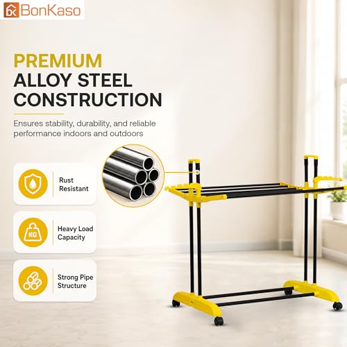 Image of BonKaso AirFold Mini 1-Tier Foldable Clothes Drying Stand, Laundry Rack with Wheels and 8 Hanger Slots for Indoor Outdoor Home Laundry