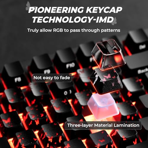 Image of HITIME XVX Black Butterfly Shine Through Keycaps, Love Theme Cute Custom Keycaps, Blank OEM Profile IMD Translucent Keycap, Anime Style, for MX Switches Mechanical Keyboard, Silver(Only 21 Keys