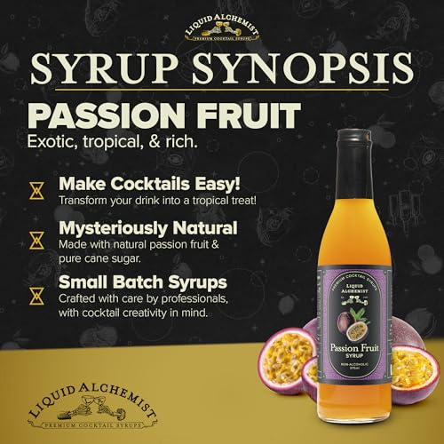 Image of Liquid Alchemist Passion Fruit Syrup for Cocktails - Real Ingredients Make our Passion Fruit Syrup for Drinks the Perfect Margarita Mix | Small Batch Non-GMO Vegan Drink Mixer | 12.7 Oz, Pack of 1