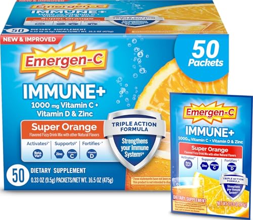 Image of Emergen-C Immune+ Triple Action Immune Support Powder, Super Orange, 50 ct