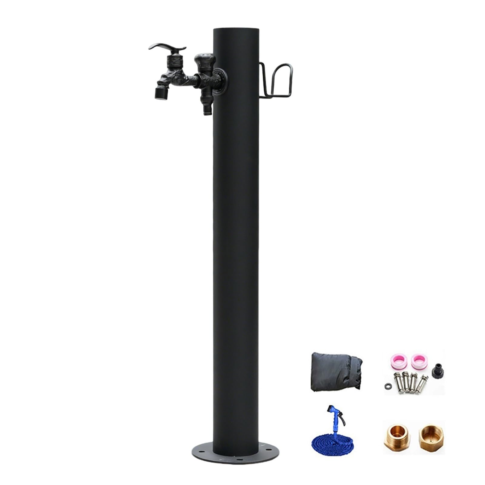 Outdoor Vertical Garden Water Column, Stainless Steel Yard Hydrant with Double Faucet, Freestanding Hose Stand for Garden Irrigation and Washing(50cm/20in)