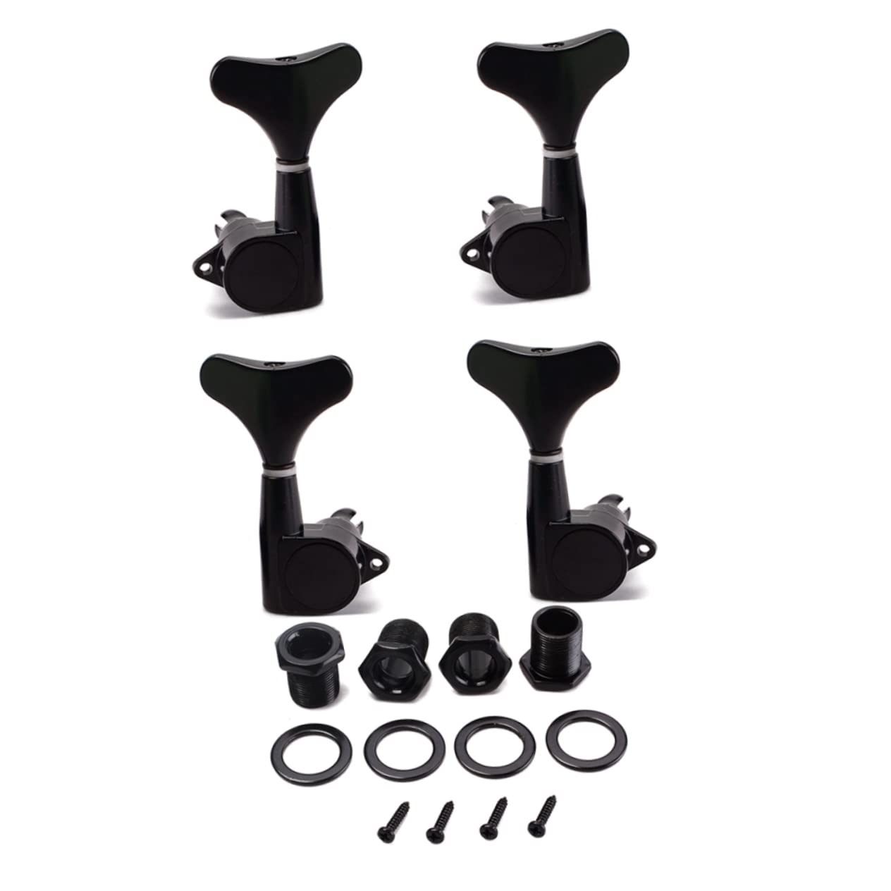 VANZACK 4Pcs Black Sealed Bass Guitar Tuning Pegs Machine Heads Lr with Mounting Screws Ferrules Bushings for Acoustic Electric String Bass Guitar Precision Sound