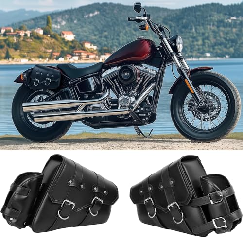 DREAMIZER 1 Paio Borse Laterali per Moto Portabicchieri Sinistro e Destro in Pelle PU Compatibile con Harley Sportster XL883 Softail Dyna V-star Shadow