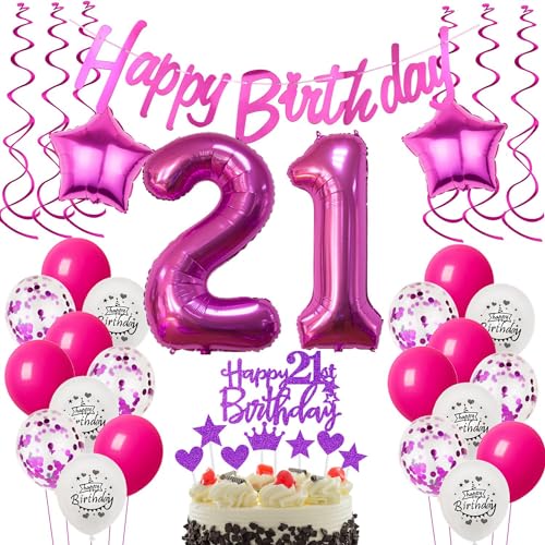 Decorazione 21 Anni Compleanno Donna - Palloncini Rosa e Decorazioni per Torte