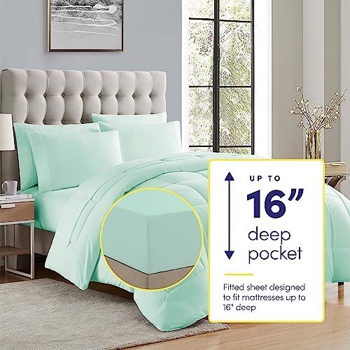 King Size Comforter Set with Sheets - 7-Piece Bedding Collection - 1 Comforter, 1 Fitted Sheet, 1 Flat, 4 Pillowcases - Deep Pocket - Soft & Breathable Premium Quality - Ideal for All Seasons, Mint