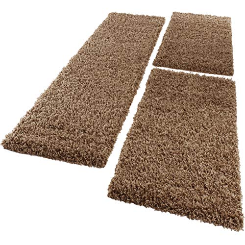 Altezza Del Pelo 30 mm Paco Home Parure Scendiletto Set di Runner 3 Pezzi Tappeto Shaggy Tappeto Runner Beige, Dimensione:2 Pezzi 60x100 1 Pezzo 70x250