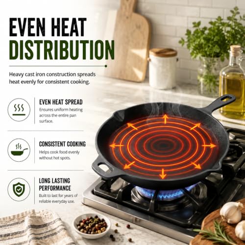 Image of Esspy Pre-Seasoned Cast Iron Frying Pan | 10inch / 1.9L / 4-5 People | Toxin Free | No-Chemical Coating | Skillet for Frying, Searing, Sauteing, Baking, Roasting | Cast Iron Cookware