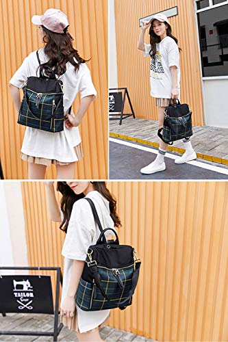 Sac à dos imperméable motif carreaux vert avec double portée modulable
