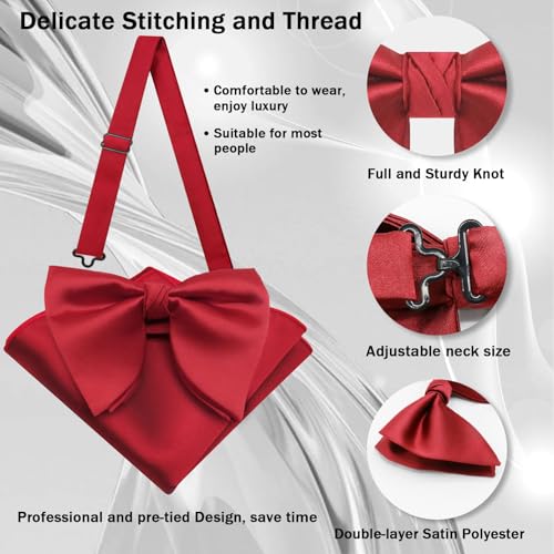 Image of Mens Bow Tie Pre Tied Oversized Bow Ties for Men Satin Bowties for Tuxedo Wedding Party Banquet