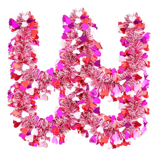 Gloreyan 20FT/6M Valentines Day Tinsel Garland, Red Pink White Heart Metallic Tinsel Twist Garland Hanging Garland Decoration for Valentine’s Day Wedding Birthday Party Supplies