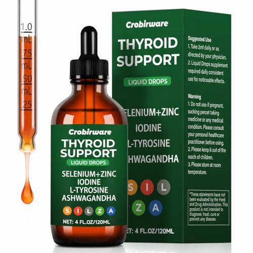 Thyroid Support Complex Liquid Drops for Women & Men - High Potency Iodine Zinc Selenium & Ashwagandha for Cortisol & Stress Relief - Natural Metabolism & Energy Booster - 4 oz (120ml)