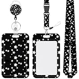White Stars ID Badge Holder with Lanyard Removable Neck Lanyard with Badge Reel Vertical ID Work Badge Holder for Badge Holder Nurse Office Teacher