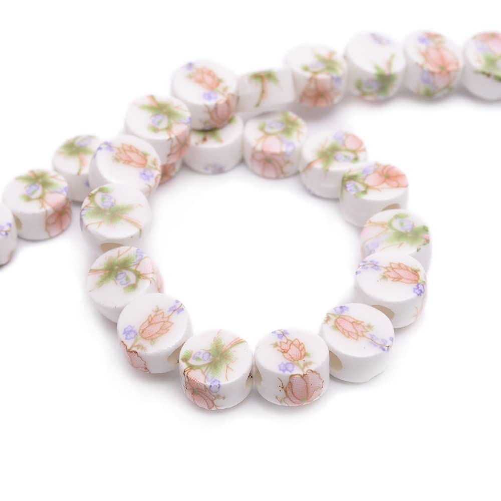8x5mm Oblate Ceramics Beads Flower Pattern Loose Spacer Beads for Jewelry Making DIY Bracelet Necklace Earrings Accessories