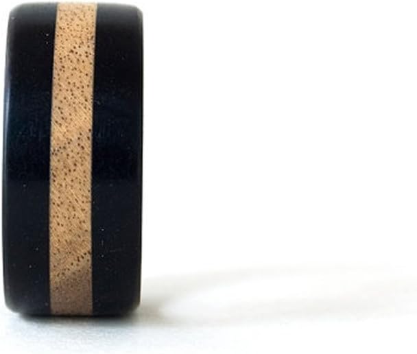 Ebony and Walnut Wood Ring - Black and White Wooden Wedding Band, Handmade Natural Ring for Her