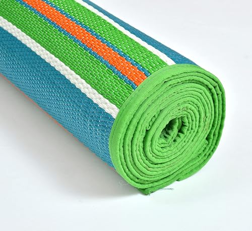 Image of 6x9 Feet Plastic Chatai Mat for Sleeping | Foldable Floor Mat for Home Use | Lightweight Chattai with Handles | Multipurpose Sleeping Mat for Floor - Blue