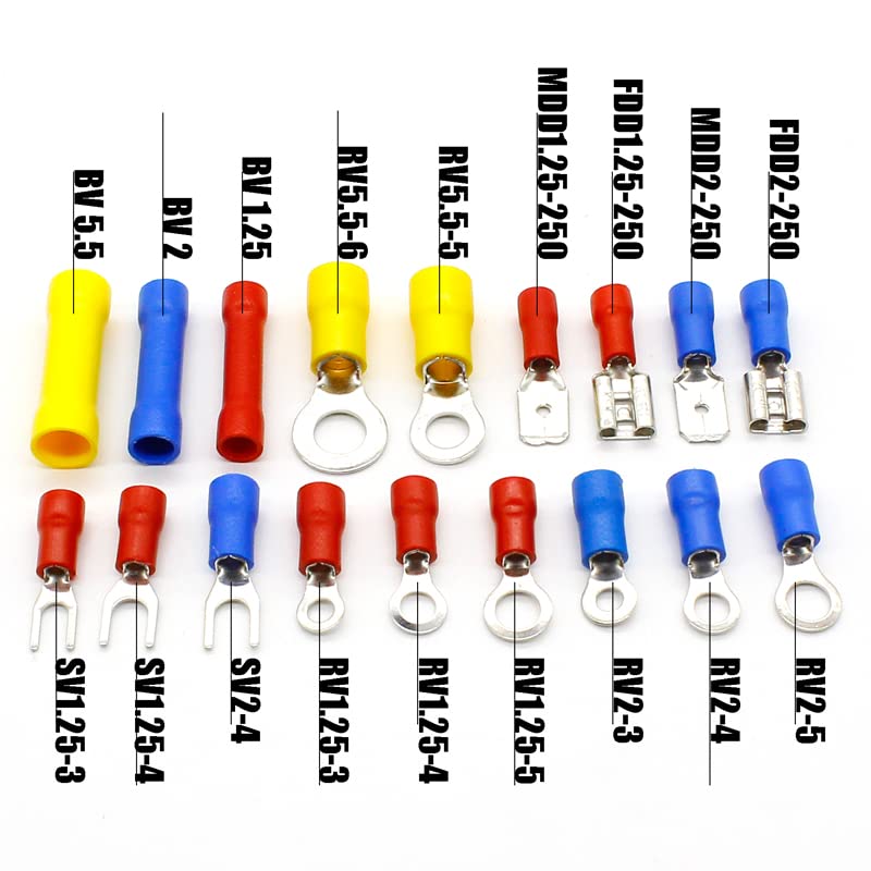 Kit di terminali a crimpare per cavi elettrici da 300 pezzi, connettori a forcella con terminazione isolata, rosso, giallo e blu, set di terminali assortiti.