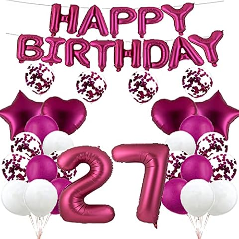 27th Birthday Balloon 27th Birthday Decorations Burgundy 27 Balloons Happy 27th Birthday Party Supplies Number 27 Foil Mylar Balloons Latex Balloon Gifts for Girls,Boys,Women,Men Cover