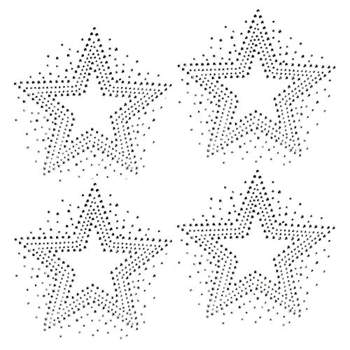Set of 4 Stars | 4 x 4' |Clear Rhinestone Iron on Hotfix Transfer Bling DIY | Rococo Designs| Extra Small Star Included