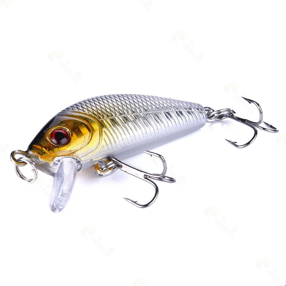Harte Angelköder-Set, 8 Farben, 50 mm, 4,2 g, Minnow Wobbler, Crankbait Kit mit 3D-Augen, Drillingshaken für Süßwasser, Salzwasser, Barsch, Forelle, Panfish