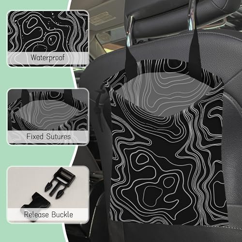 Image of Vintage Heights Lines Map Car Garbage Bag,Waterproof Small Car Trash Bag Hanging Back of Seat,Drawstring Hanging Car Trash Bag with Adjustable Buckle for Car Accessories