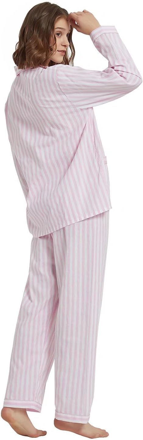 GLOBAL Women's 100% Cotton Pajama Set|Long-Sleeved with Pants PJs |Button Down Front Top&Drawstring Waist Bottom Nightwear - Image 4