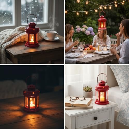 Image of Mini Metal Tea Light Lantern Set of 1 Red Candle Holder Home Decor | Perfect for Living Room, Bedroom, Pooja Space, Festive Decor, Weddings, Housewarming & Gifting Ideal for Diwali, Wedding
