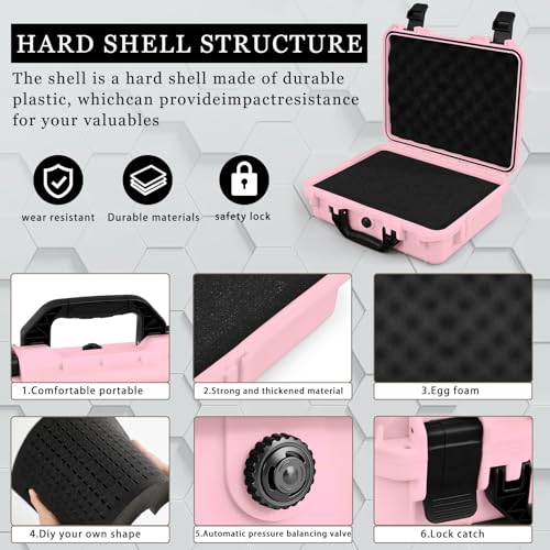 Image of Relaxweex 1 Pcs Waterproof Hard Case with DIY Customizable Foam Insert Portable Protective Case with Knife for Camera Drones Equipments Tools Test Instruments(Pink,8.5 x 6.5 x 3.7 Inch)