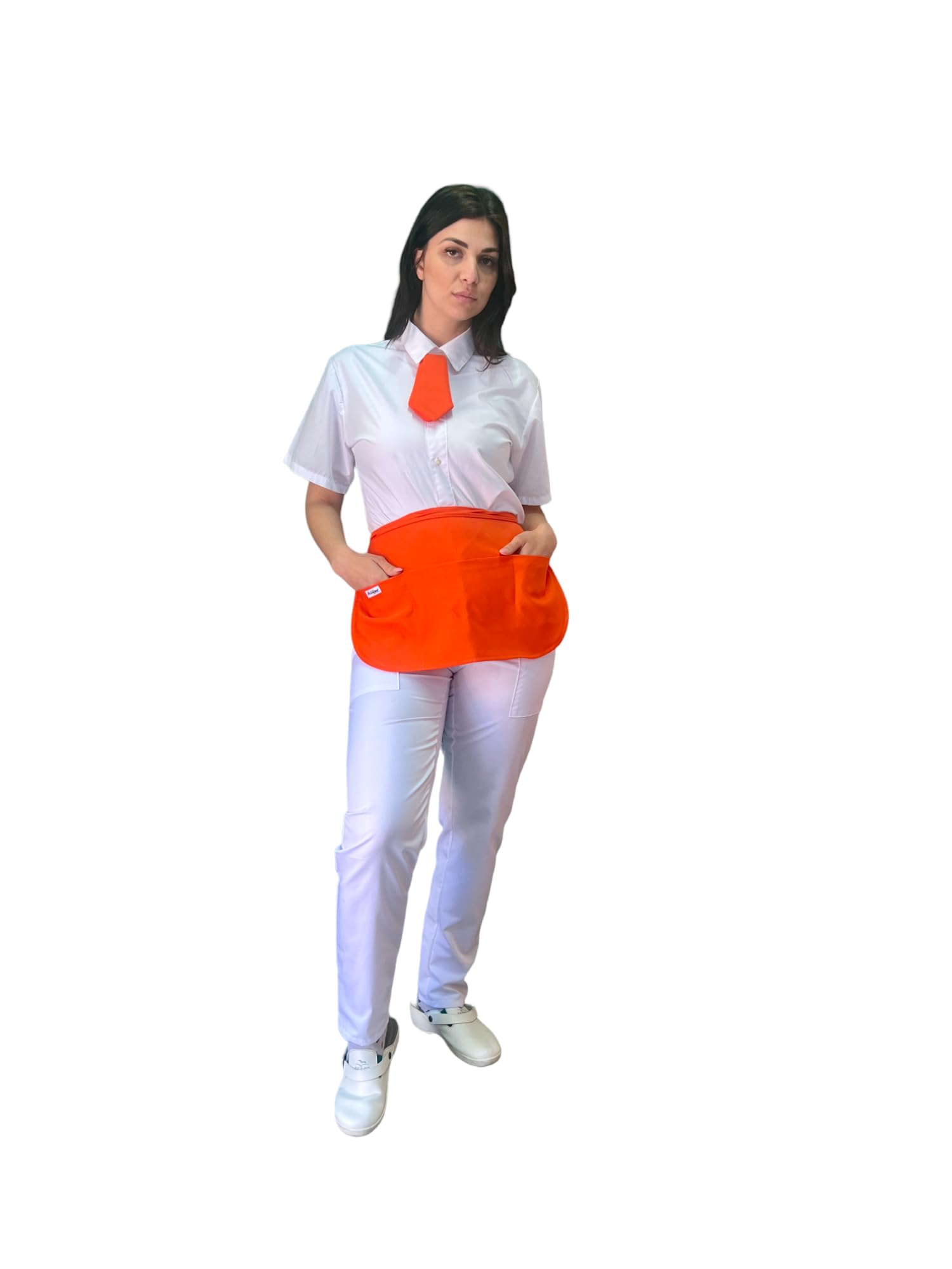 Tablier court de cuisine, 50 pièces, broderie gratuite, différentes couleurs, pour bar, restaurant, hôtel, uniforme de travail, homme, femme, fabriqué en Italie, orange., Taille Unique