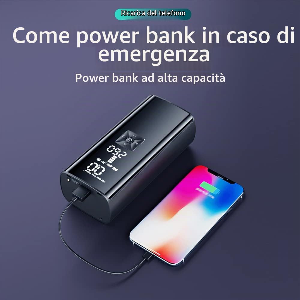 Compressore Aria Portatile 8000mAh 30cm Tubo Pompa Elettrica per Bicicletta 5 modalità Mini Compressore per Bici Auto Moto Palloni Gonfiatore Elettrico con LED Luce, 150PSI, 4 Adattatore