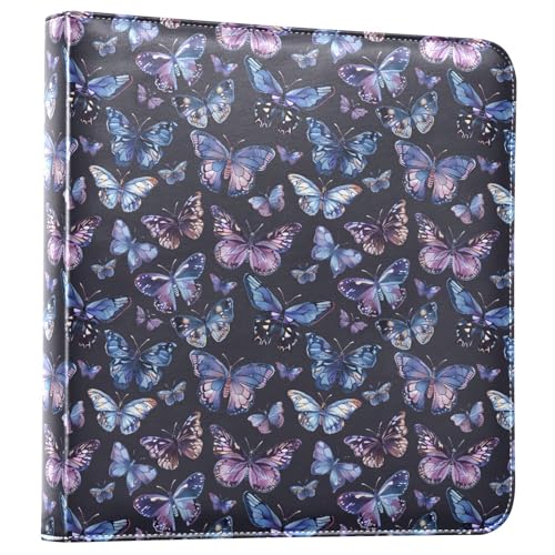 JIPONI Beautiful Dreamy Butterflies Large Photo Album, DIY Leather Cover Scrapbook Albums for 4x6 5x7 6x8 Pictures, Self Adhesive Memory Book for Wedding, Baby, Family
