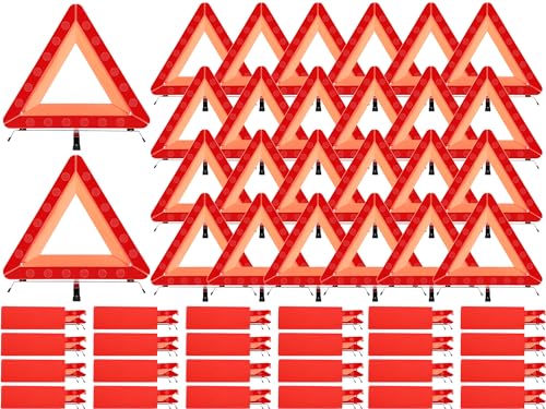 Image of Kanayu Warning Safety Triangles for Vehicles Foldable Roadside Emergency Kit Emergency Reflective Triangles with Base and Carrying Case for Cars Trucks Breakdown(24 Pack)