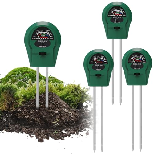 LYPPUL 4 Stück Bodentester Feuchtigkeitsmesser für Pflanzen Boden Feuchtigkeitsmessgerät für Pflanzen 3 in 1 Feuchtigkeitsmesser Pflanzens ph messgerät Erde für pflanzenerde Garten Bauernhof Rasen
