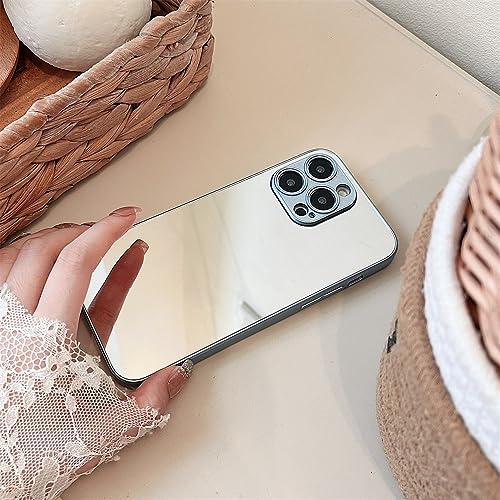 Coque Miroir pour iPhone 14 en Silicone Bleu et Contour Bonbon