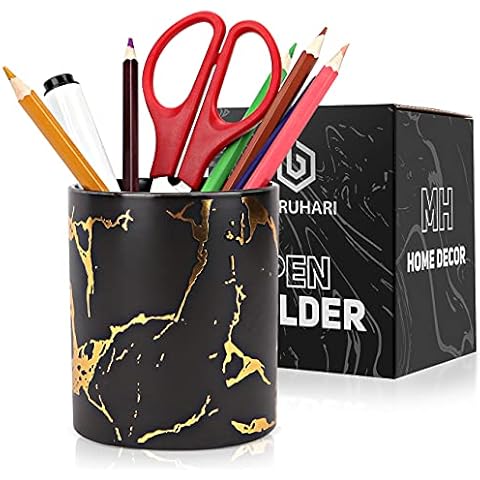 BARUHARI Ceramic Pencil Holder for Home and office Office, Pen Cup Round School Supplies Organizer, Makeup Paintbrush Stationery Accessories Storage Large Capacity (Black) Cover