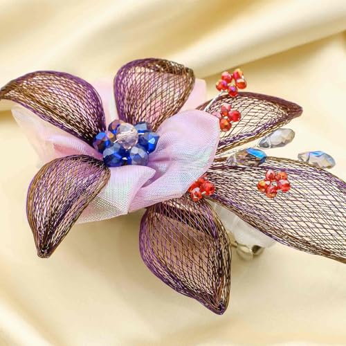 Pinza para pelo tipo flor con cristales, hecha a mano miniatura 7