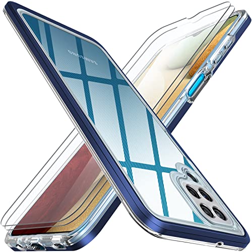 JAME for Samsung Galaxy A12 Case with [2 Pack] Tempered-Glass Screen Protector, Slim Soft Bumper Protective Case for Samsung Galaxy A12 Case, Crystal Clear Case for Galaxy A12, Blue