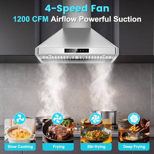 Image of 30 inch Wall Mount Range Hood, 1200 CFM Gesture Touch Stainless Steel Hood