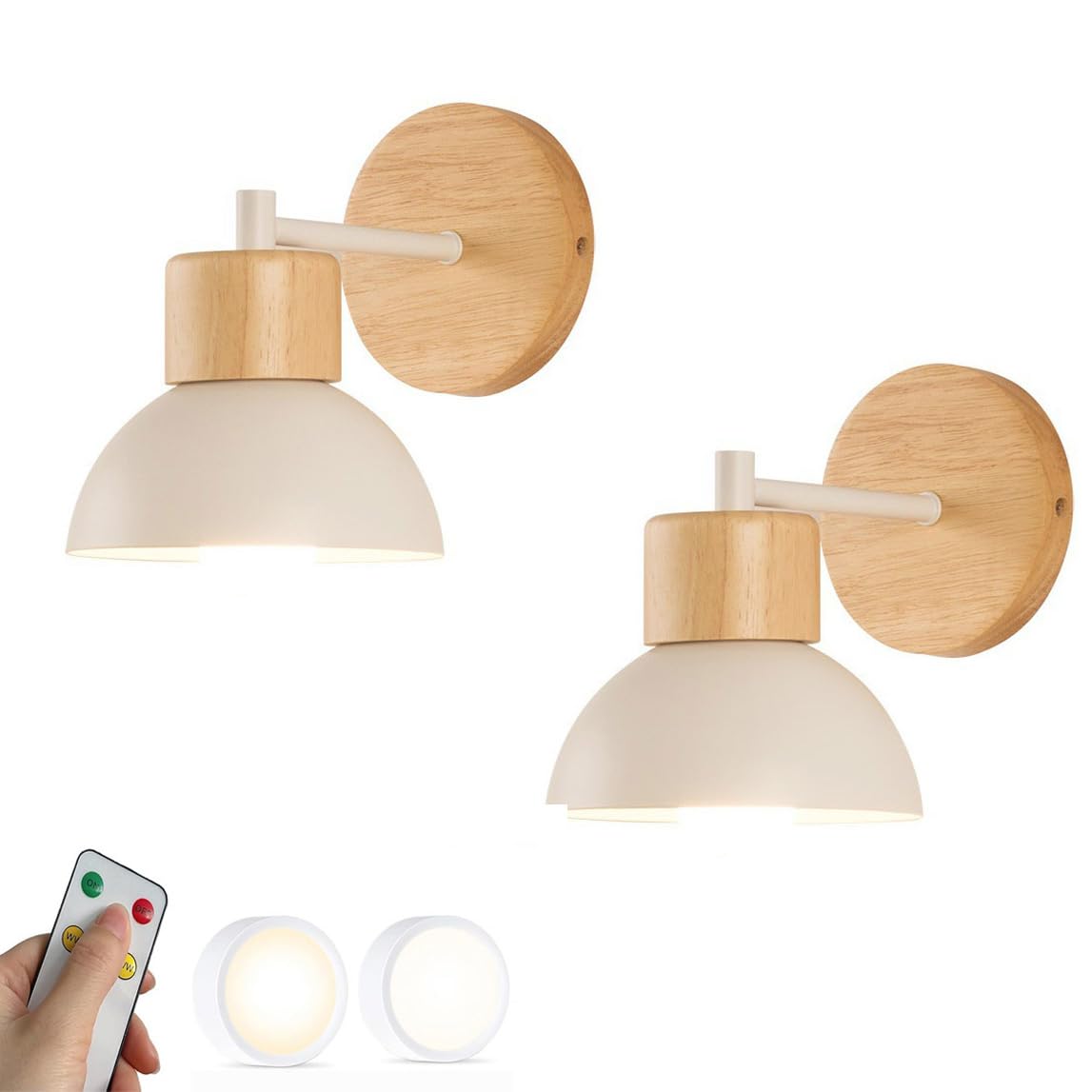 SXSCARKX 2 Set Cordless Lamp Rechargeable Home Decoration USB Wall Sconce Lights Battery Powered Operated Wireless With Remote Wood Industrial Farmhouse Lighting For Bedroom Bedside