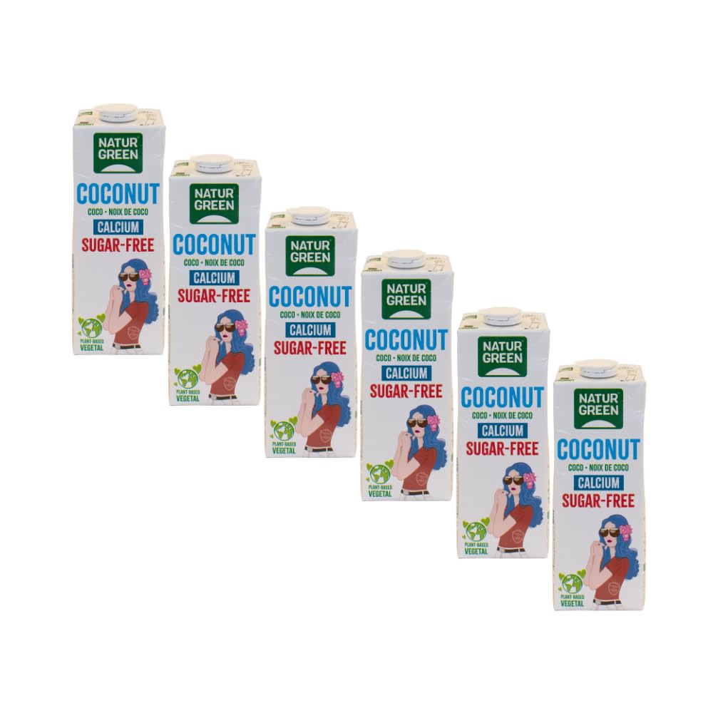 NaturGreen Coconut Calcium Sin Azúcar Bebida Vegetal de Coco con Calcio Añadido 100% Vegano Sin Gluten Sin Lactosa Pack 6 x 1L