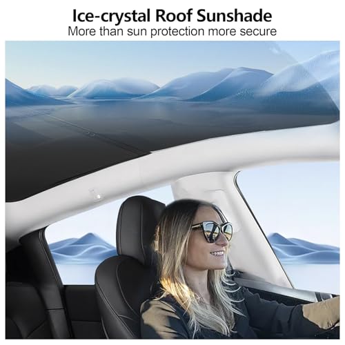 Image of Ice Crystal Sunshade for Tesla Model Y Juniper 2025 2026 Glass Roof UV Protection, Heat Insulation, Non-Sag, Foldable with Storage Bag