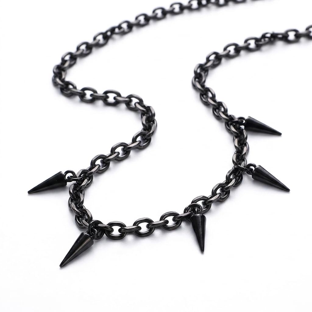 Rogue Spike Chain Necklace - Black for Men & Boys | Pendant | Locket | Fancy & Stylish | Aesthetic Jewellery | Accessories for Everyday Wear | Gift for Birthday, Rakhi, Valentine Day-image-27