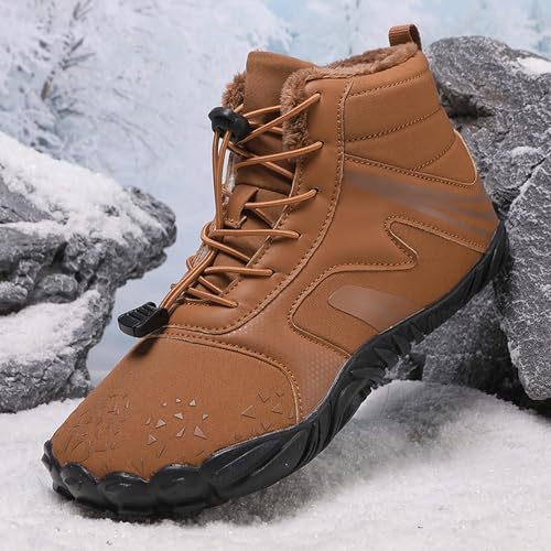 Image of Winter Footwear Barefoot Shoes Women Men Zero Drop Barefoot Hiking Boots Slip On Warm Waterproof Snow Boot Minimalist Wide Toe Ankle Booties Five Finger Hike Shoes Outdoor