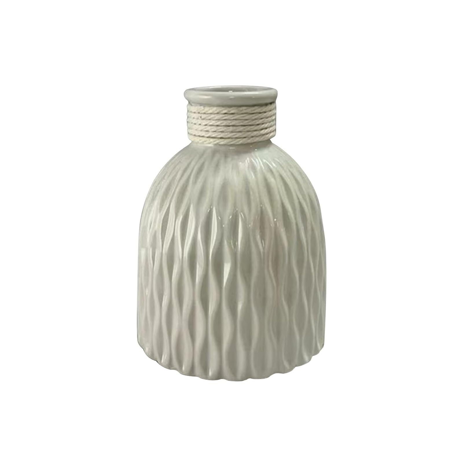 Jarrones para flores de cerámica fina con acabado artesanal gris blanco y cuerda creativa