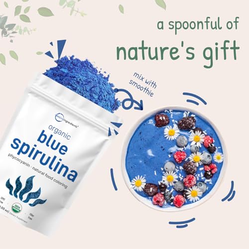 Image of Organic Blue Spirulina Powder (Phycocyanin Extract), 30 Servings - No Fishy Smell, 100% Vegan Protein from Blue-Green Algae, Natural Luminous Food Coloring for Smoothies, Baking, Drinks & Cooking