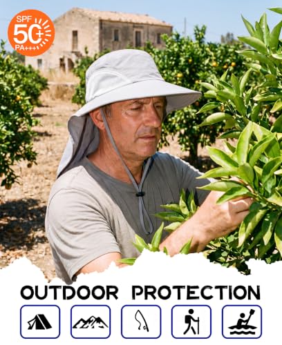 Image of Home Prefer Outdoor UPF50+ Sun Hat Wide Brim Mesh Fishing Hat with Neck Flap