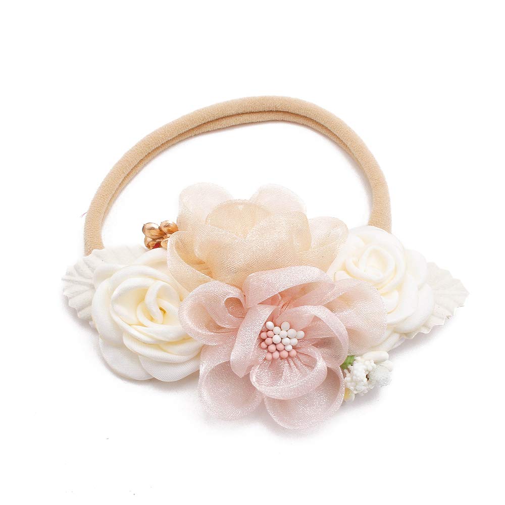 cherrboll 3 diademas de flores para bebé, súper suaves y elásticas, de nailon, para recién nacidas