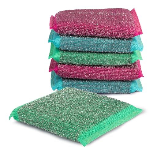 Image of Simplified 6-Pack Steel Scouring Sponges with Rust Resistant Stainless Steel Threading for Home and Kitchen Cleaning Supplies, Heavy Duty Cleaning Sponge for Kitchen & Bathroom, Multicolor